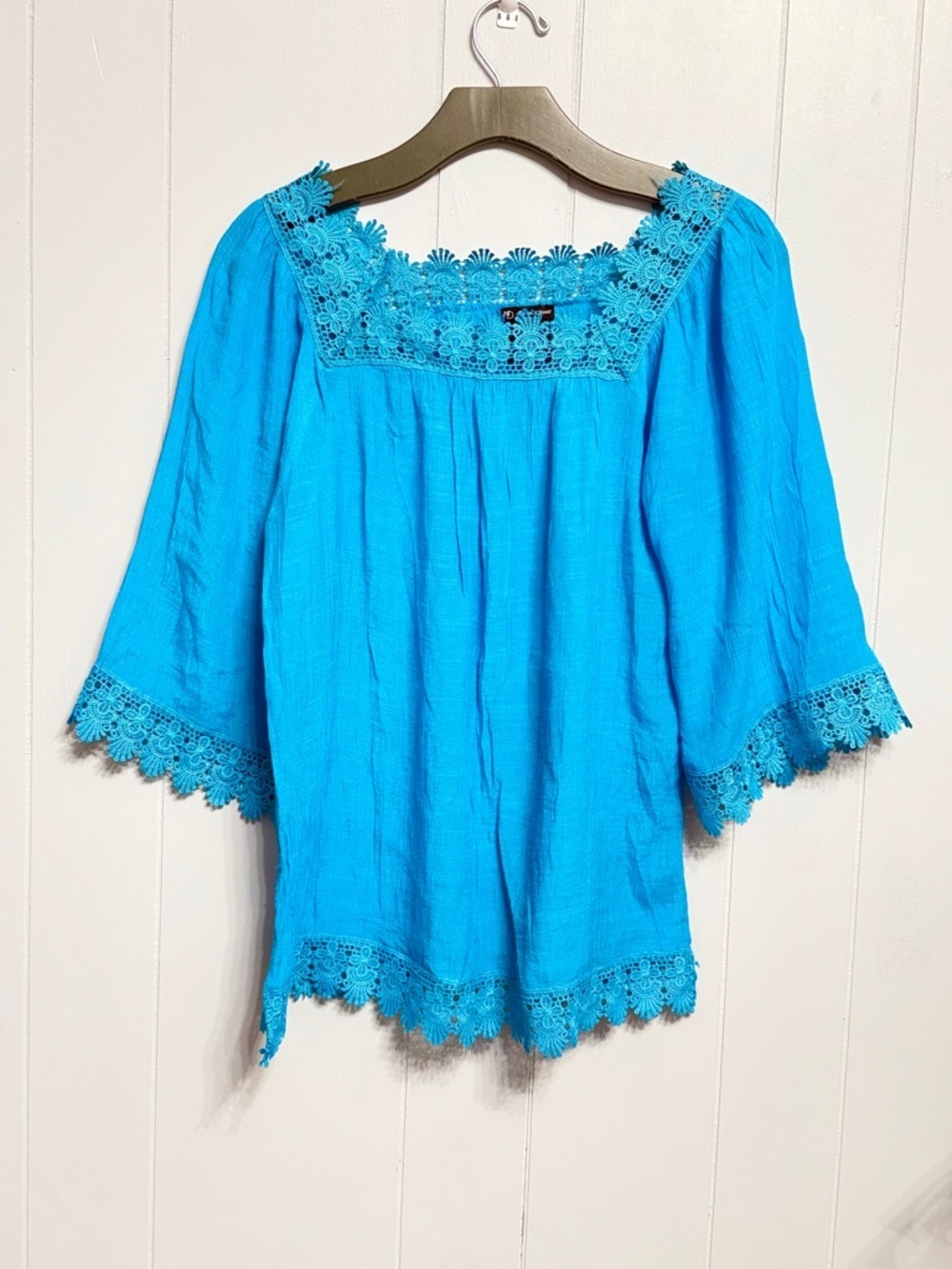 new directions Turquoise Lace-Trim Peasant Tunic